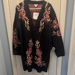 J. Jill Black Floral Cardigan Sweater
